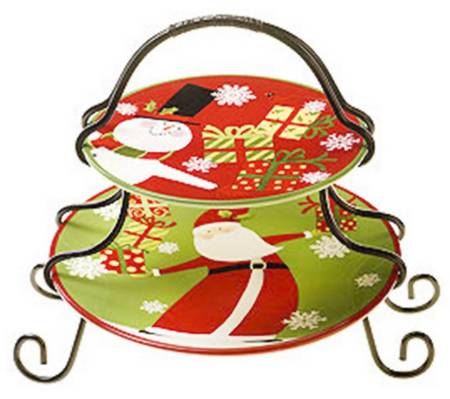 Christmas Presents 2 Tier Server Plates & Metal Stand