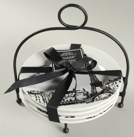 Paris Appetizer Plate & Metal Stand - Set of 4