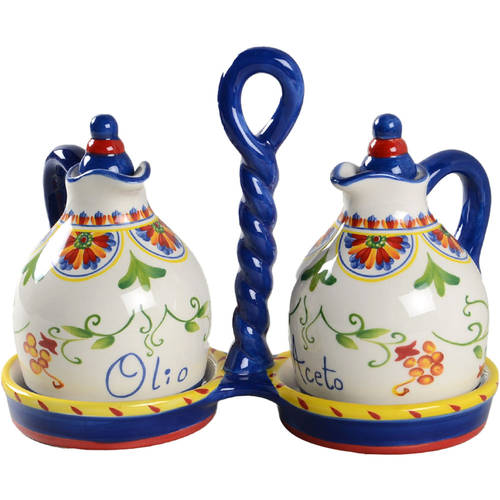 Amalfi Oil and Vinegar Set W/Center Handle Ceramic Stand