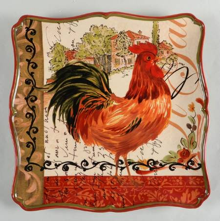 Tuscan Rooster 14" Square Platter