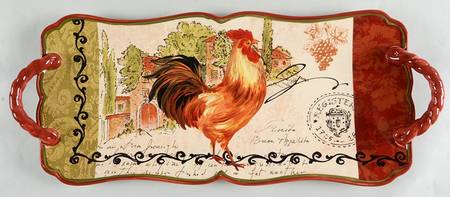 Tuscan Rooster 19" Rectangular Handled Serving Platter