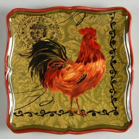 Tuscan Rooster Square Canape Plate