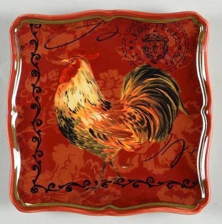 Tuscan Rooster Square Canape Plate