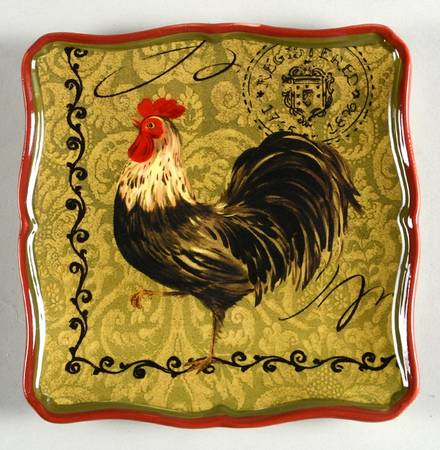 Tuscan Rooster Square Canape Plate