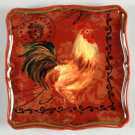 Tuscan Rooster Square Canape Plate