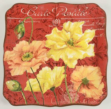 Le Fleur Poppies 12" Square Serving Platter