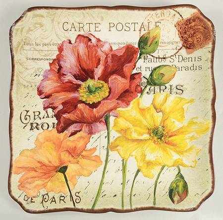 Le Fleur Poppies 14" Square Platter