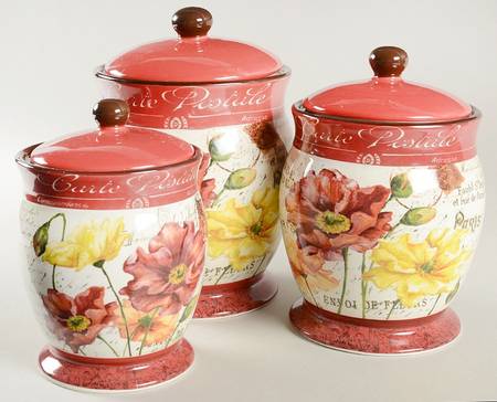 Le Fleur Poppies (3 Piece) Canister Set (Box Set)