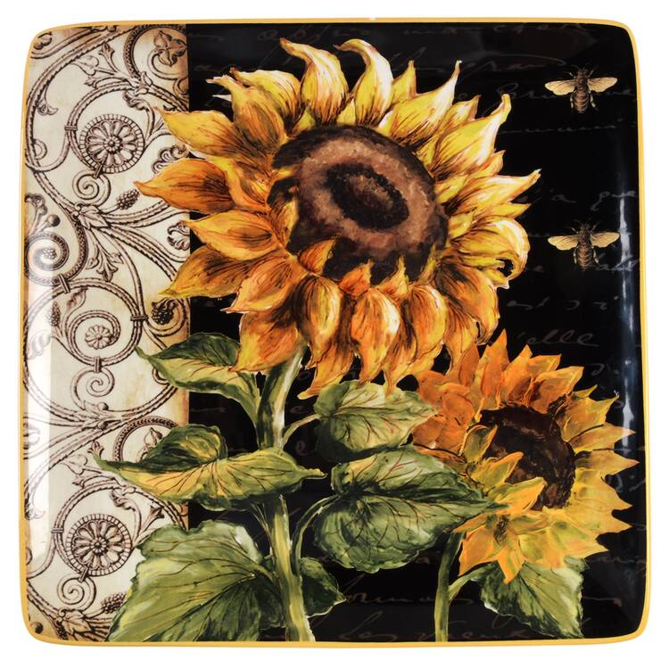 French Sunflowers 12" Square Serving Platter