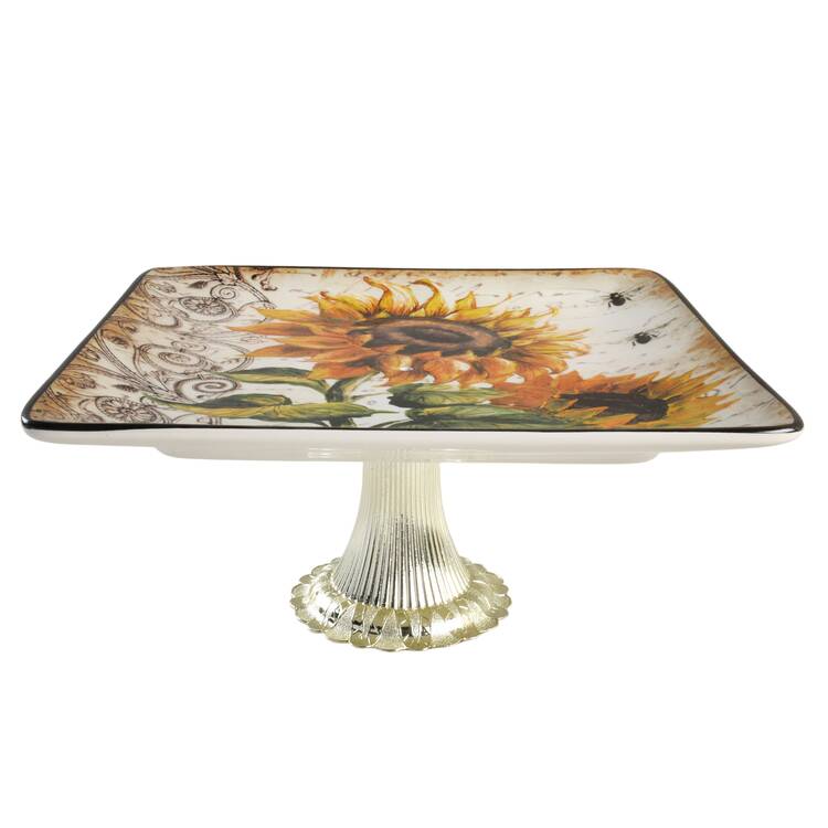 French Sunflowers Cake Stand with 4"-5" Metal Pedestal  Hc