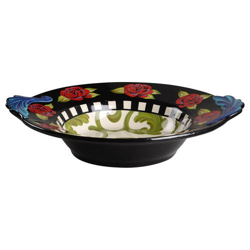 Classic Rose 14" Shallow Round Handled Bowl