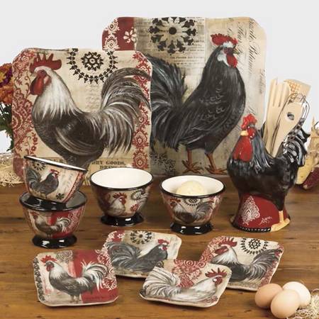 Fancy Rooster 14" Square Platter