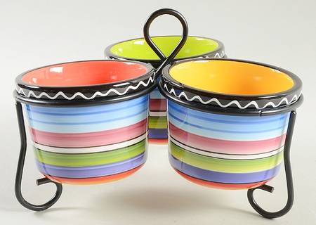 Tequila Sunrise Condiment Bowl - Set of 3 Motifs & Metal Stand
