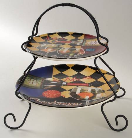 Tasting Room 2 Tier Server Plates & Metal Stand