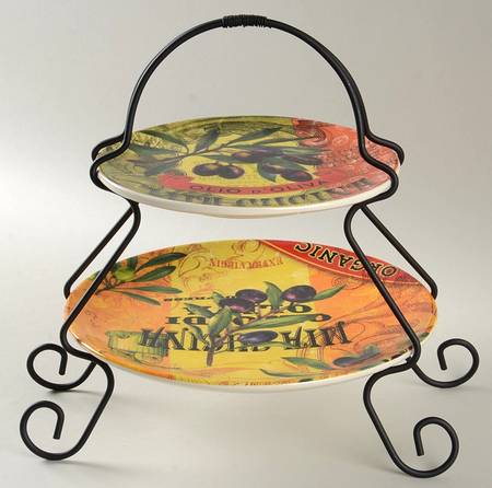 Olio Di Oliva 2 Tier Server Plates & Metal Stand