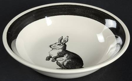 Rabbit Sketch Black 9" Round Vegetable Bowl