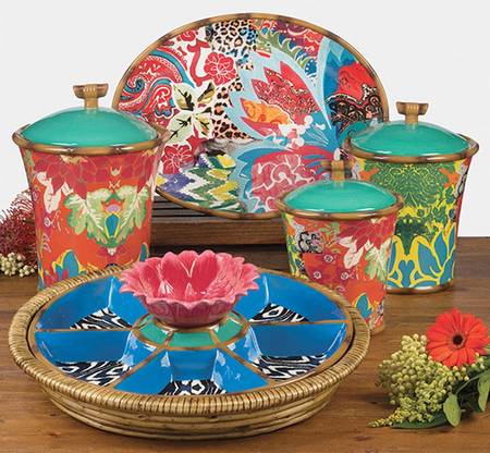 Magpie (3pc Set) 6 Section Chip & Dip w/Rattan Holder