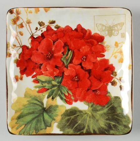 Geraniums Square Canape Plate
