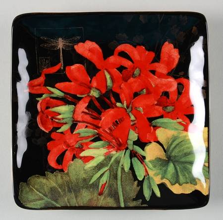Geraniums Square Canape Plate