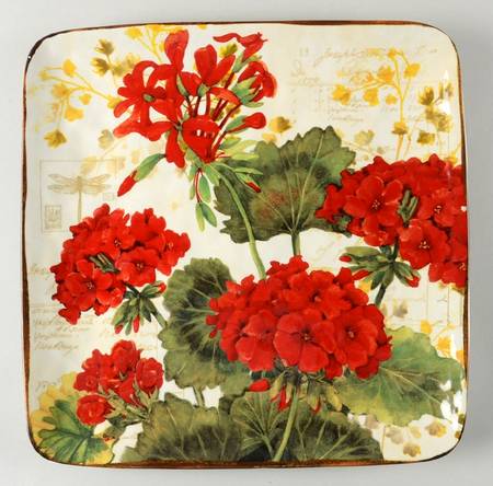 Geraniums 14" Square Platter