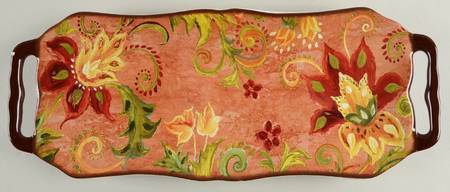 Spice Flowers 15" Rectangular Handled Tray