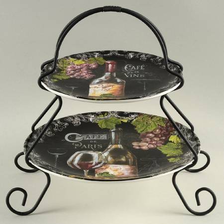 Grand Vin 2 Tier Server Plates & Metal Stand