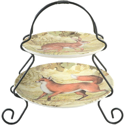 Rustic Nature 2 Tier Server Plates & Metal Stand