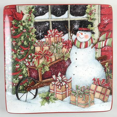 Snowman's Sleigh 12" Square Serving Platter