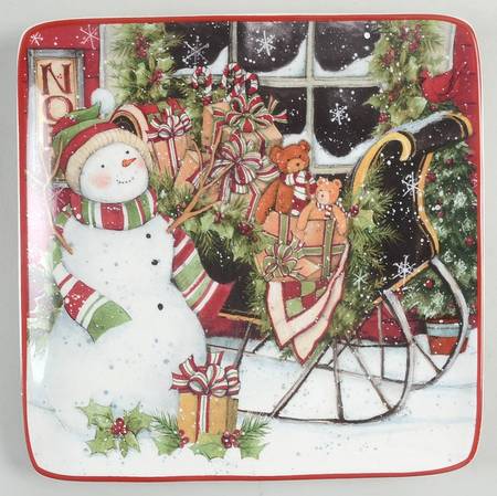 Snowman's Sleigh Square Salad/Dessert Plate