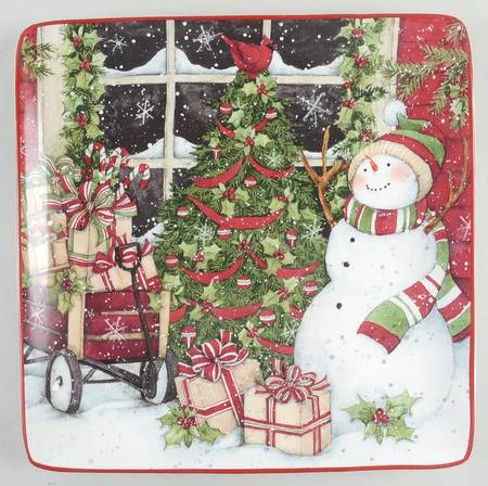 Snowman's Sleigh Square Dinner Plate