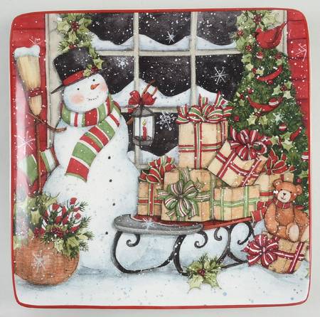Snowman's Sleigh Square Dinner Plate