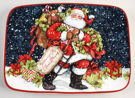 Snowy Night Santa 14" Rectangular Serving Platter