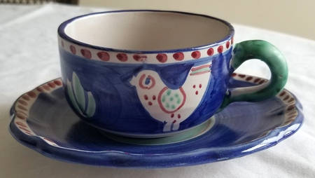 Campagna Bird Blue Flat Cup & Saucer Set