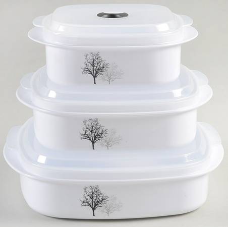 Timber Shadows (Corelle) (Set of 3)Square Plastic Microwave Bowl w/Vent Lid