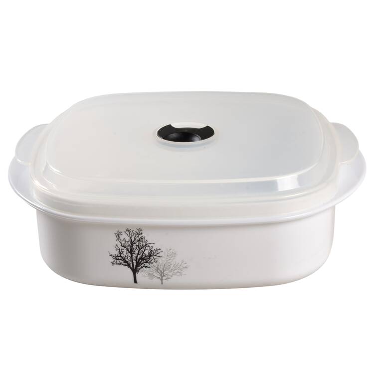 Timber Shadows (Corelle) 28 Oz Square Plastic Microwave Bowl w/Vent Lid by Corning Corelle