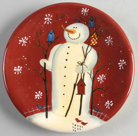 Twilight Snowman Red (White Flake) Salad Plate