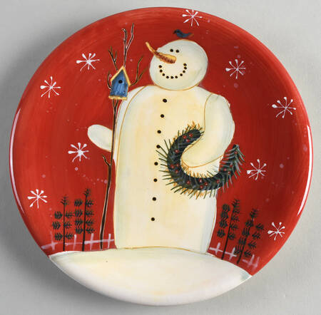 Twilight Snowman Red (White Flake) Salad Plate
