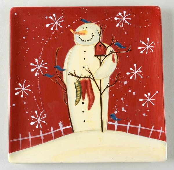 Twilight Snowman Red (White Flake) Salad/Dessert Plate