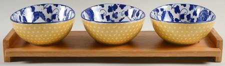 Chelsea (Mix and Match) Dip Bowl Set-3 Bowls W/Wood Base