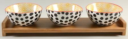 Chelsea (Mix and Match) Dip Bowl Set-3 Bowls W/Wood Base