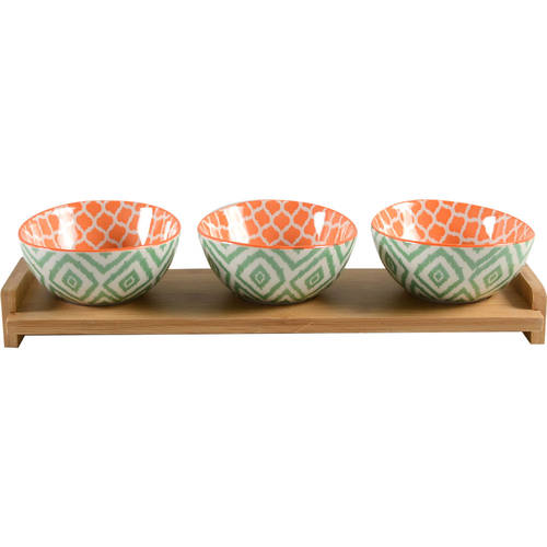 Chelsea (Mix and Match) Dip Bowl Set-3 Bowls with Wood Base