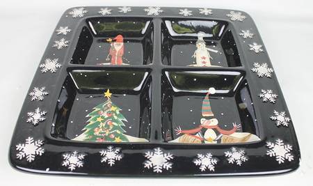 Midnight Christmas Divided 4-Part Square Platter