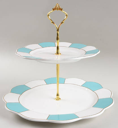 C6Y3 Turquoise 2 Tiered Serving Tray (Dinner & Salad Plate)