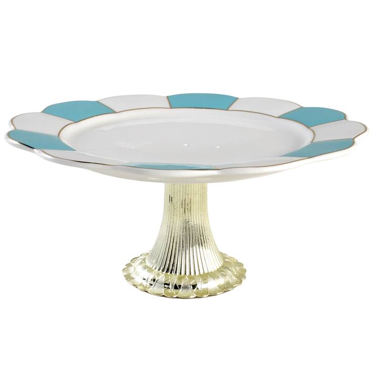 C6Y3 Turquoise Cake Stand with 4"-5" Metal Pedestal  Hc