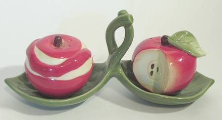 Sweet and Savory Figural Salt & Pepper Tray Set