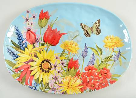 Floral Bouquet 17" Oval Serving Platter