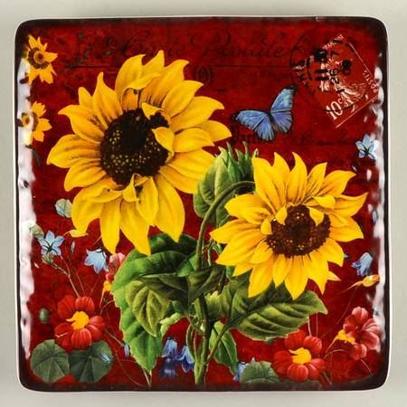 Sunflower Meadow 12" Square Serving Platter