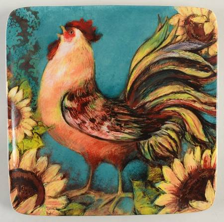 Sunflower Rooster Square Salad/Dessert Plate