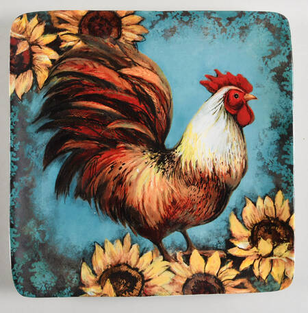 Sunflower Rooster Square Dinner Plate