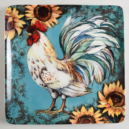 Sunflower Rooster Square Dinner Plate
